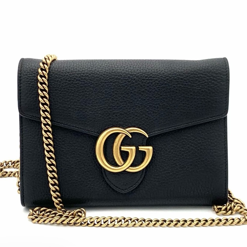 Gucci Black Leather Small Shoulder Bag with Gold Chain